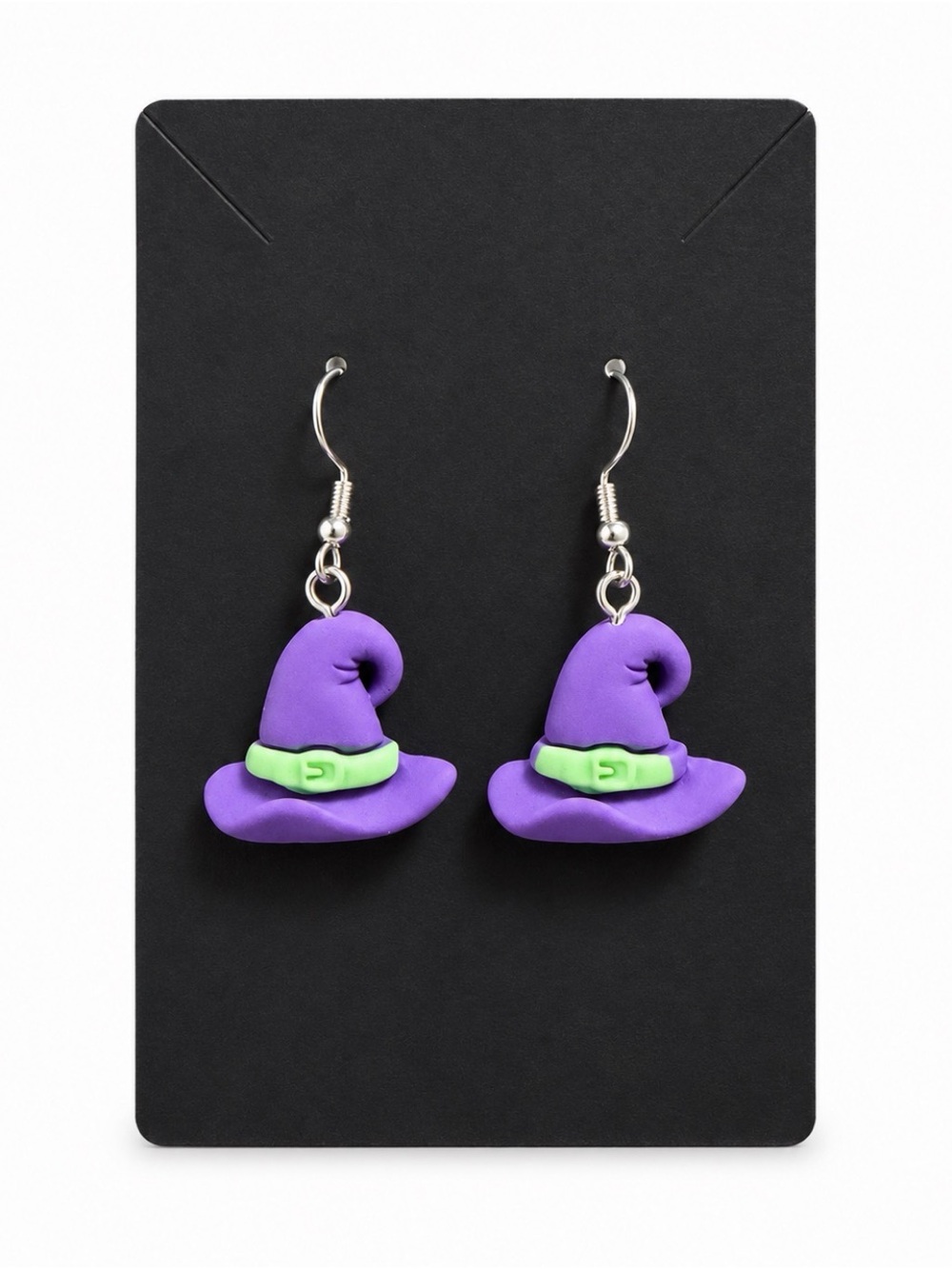 Purple Witch Hat Dangle Earrings with Green Band - Unbranded